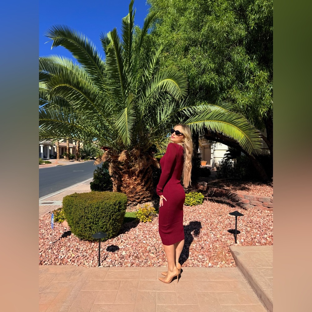 226 ‘Alex’ Elegant Burgundy and White Women's Dress - Picture 9 of 12